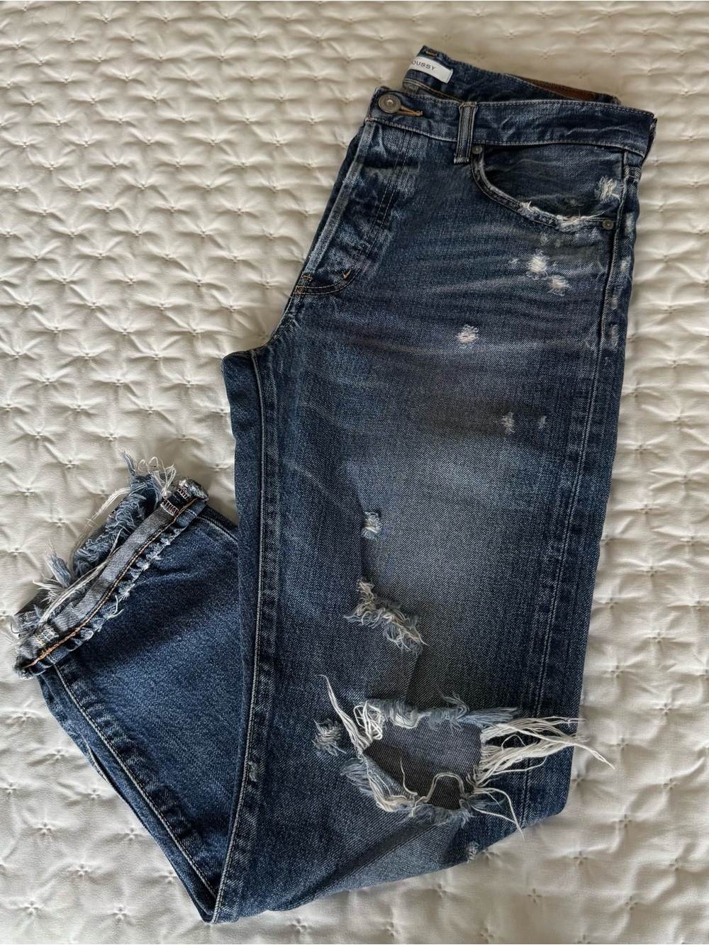 Moussy Distressed Straight Leg Jeans